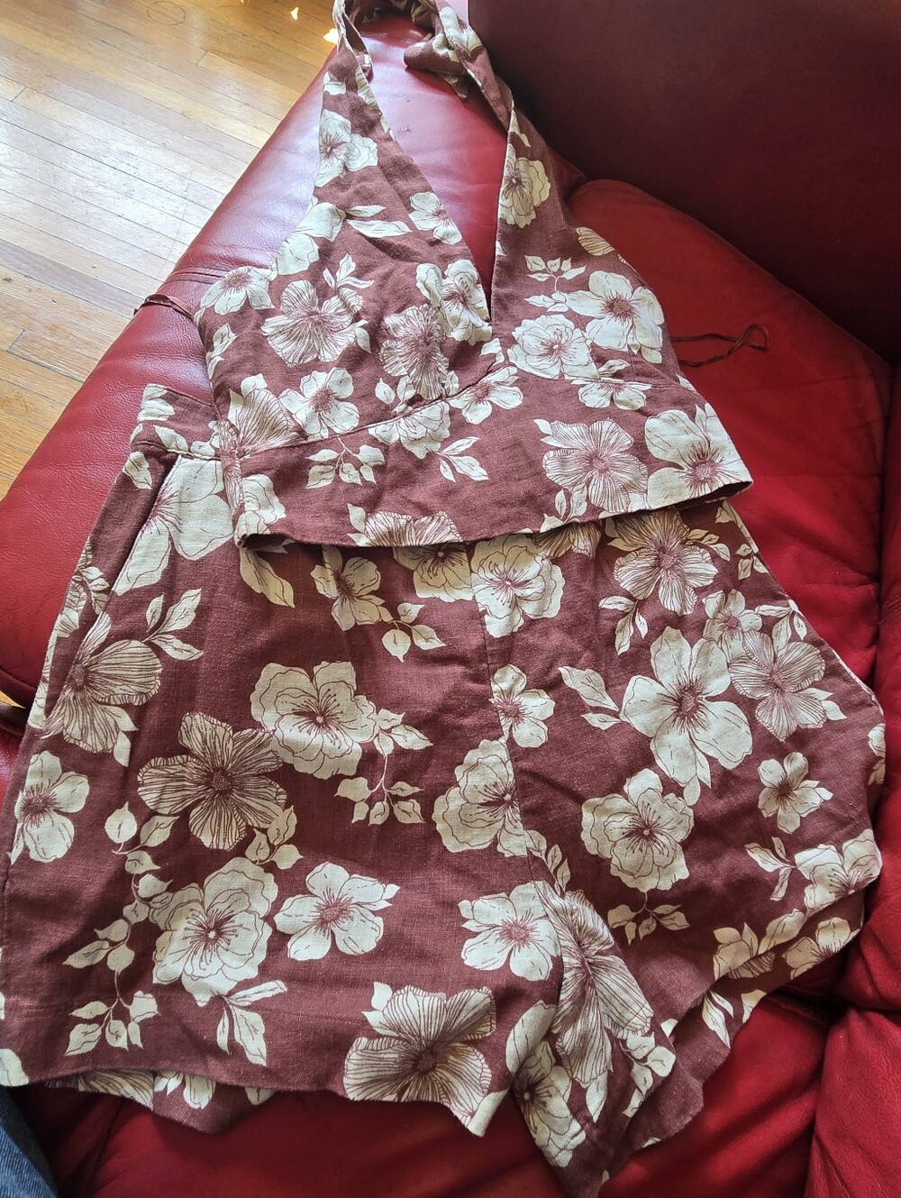 American Eagle Outfitters Burgundy Floral Halter Romper